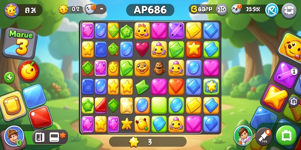 Screenshot gameplay AP686 menunjukkan momen seru mencocokkan elemen dalam Match-3.