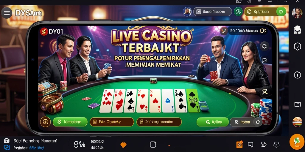 Screenshot utama DY01 menampilkan dealer langsung dalam permainan Live Casino.