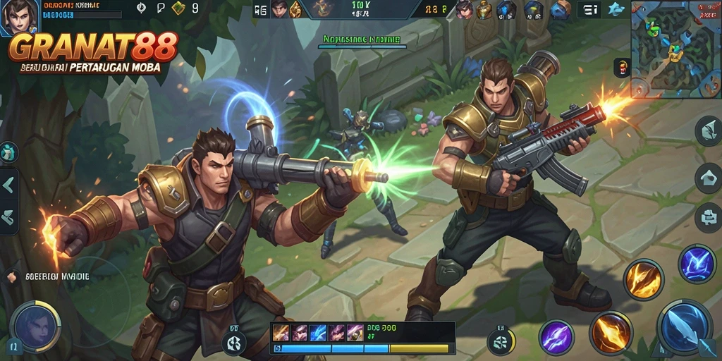 Tampilan menarik gameplay pertarungan MOBA di GRANAT88.