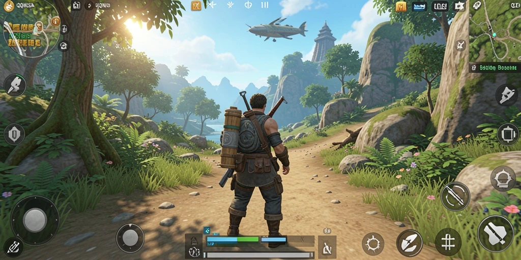 Screenshot gameplay QQNUSA menampilkan eksplorasi dunia terbuka.