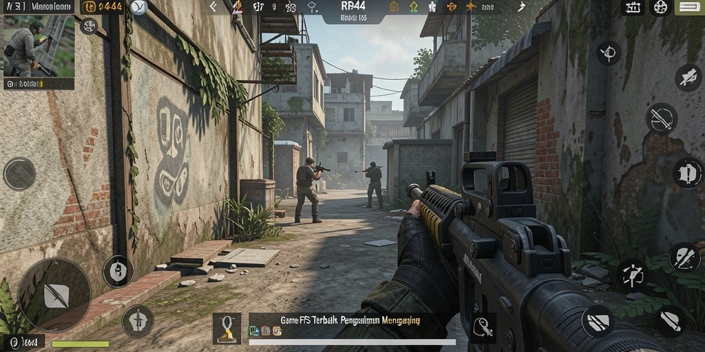 Gameplay RR44 yang mendebarkan dan intens dalam mode FPS.