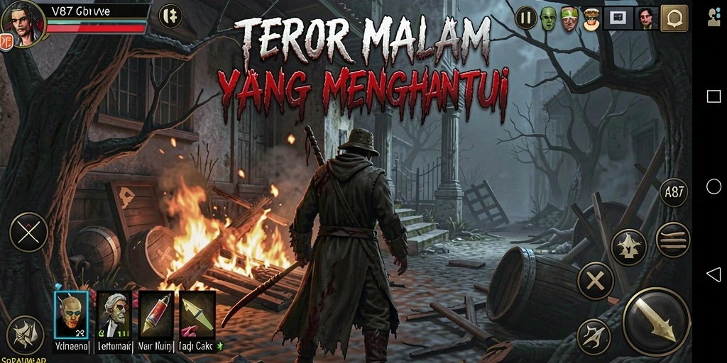 Tangkapan layar gameplay V87 menunjukkan suasana Horror yang menegangkan.